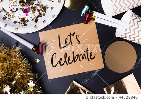 Let s celebrate on golden greeting card party item Let s celebrate on golden greeting card party item 44528840