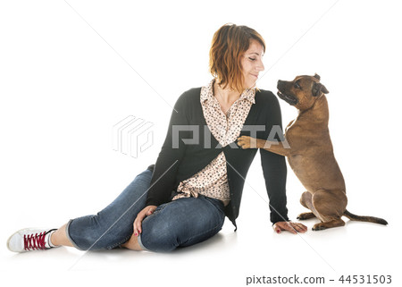 staffordshire bull terrier and woman staffordshire bull terrier and woman 44531503