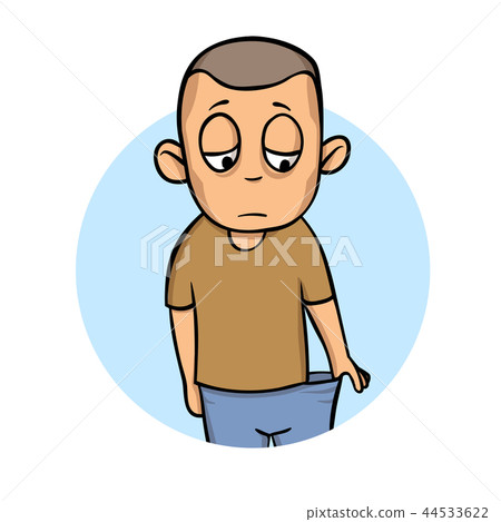 Thin guy who lost weight. Sick young man unhappy with his condition. Cartoon design icon. Flat 44533622