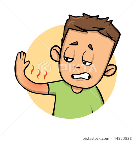 Young man with a sunburn. Flat design icon. Flat vector illustration. Isolated on white background. 44533828
