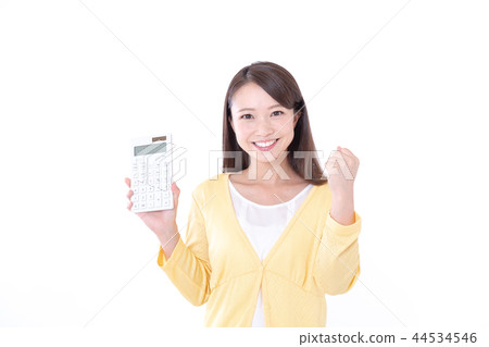 Young lady, calculator, guts pose 44534546