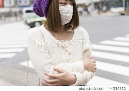 女人，冷，面具，冷，發抖 44534852