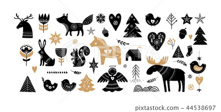 Christmas illustrations, banner design hand drawn elements in Scandinavian style 44538697