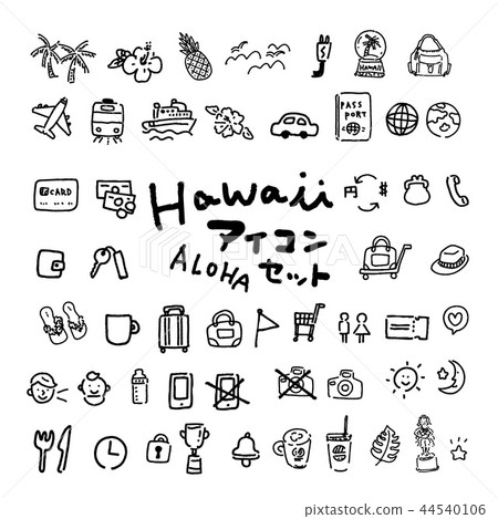 Hawaii icon monochrome set illustration 44540106