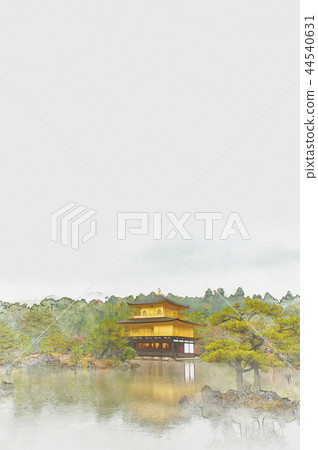Kinkakuji水彩繪畫，秋葉在京都，日本 44540631