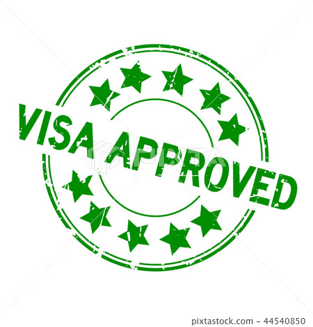 Grunge green visa approved round rubber seal stamp 44540850
