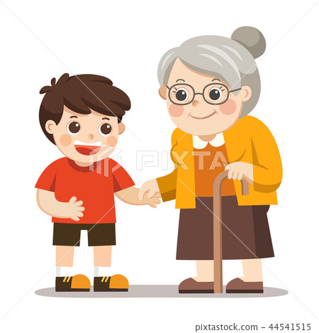 old lady holding hands of little boy. old lady holding hands of little boy. 44541515