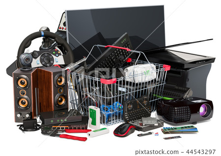 Shopping basket with computer device 44543297