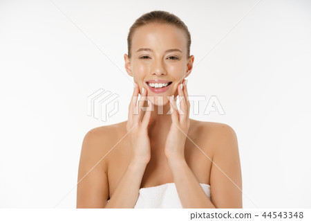 Beautiful Young Woman Face Portrait Beauty Skin Care Concept. Fashion Beauty Model isolated on white 44543348