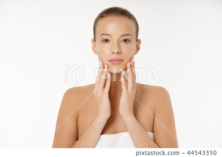 Beautiful Young Woman Face Portrait Beauty Skin Care Concept. Fashion Beauty Model isolated on white Beautiful Young Woman Face Portrait Beauty Skin Care Concept. Fashion Beauty Model isolated on white 44543350
