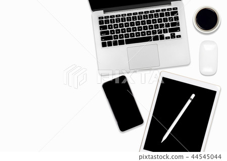 Office table with laptop, tablet and mobile phone. 44545044