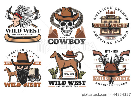 Wild West icons, cowboy and horses 44554337