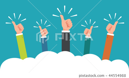 Many hands of businessman with thumbs up  44554988