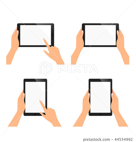Set of hand women is holding blank screen tablet - Stock Illustration ...