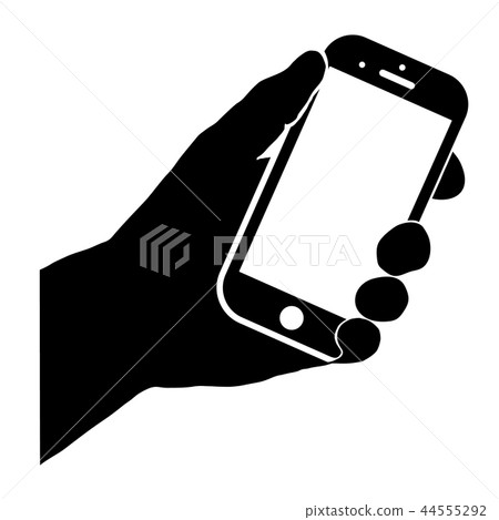Hand with smart phone icon isolated on white  44555292