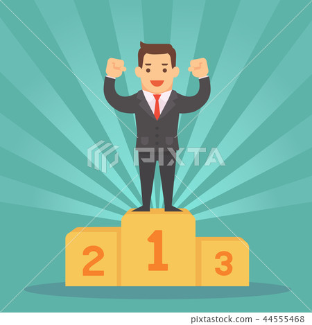 businessman proudly standing with number 1 businessman proudly standing with number 1 44555468