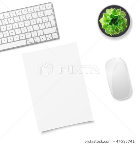 White office desk table with keyboard, sheet White office desk table with keyboard, sheet 44555741