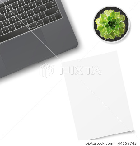White office desk table with laptop, flower White office desk table with laptop, flower 44555742