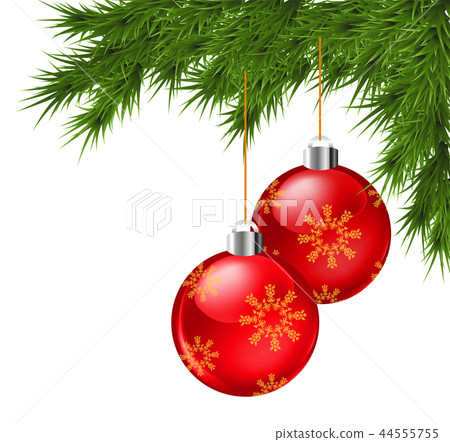 Christmas fir tree branches with red balls. - Stock Illustration ...