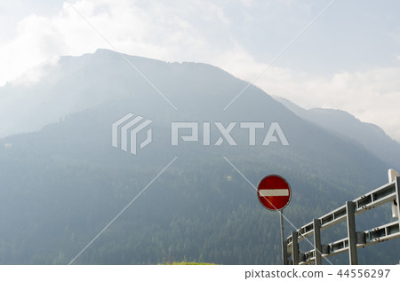 Road sign no enter in the mist Road sign no enter in the mist 44556297