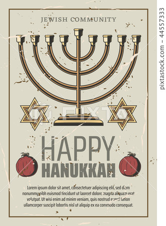 Happy Hanukkah, vector gold menorah Happy Hanukkah, vector gold menorah 44557333