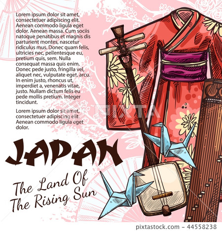 Japanese origami, kimono, koto and samisen Japanese origami, kimono, koto and samisen 44558238