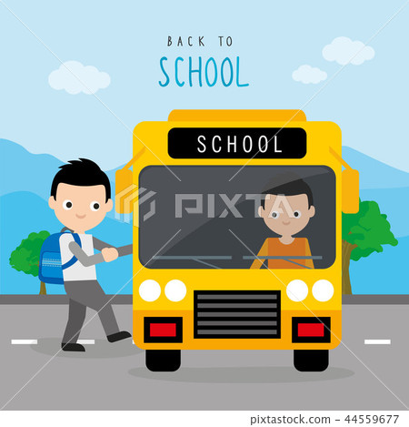 Back To School Bus Road Boy Children Vector 44559677