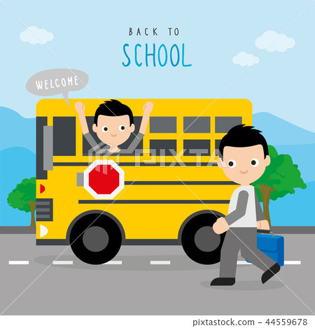 Back To School Bus Road Boy Children Vector Back To School Bus Road Boy Children Vector 44559678
