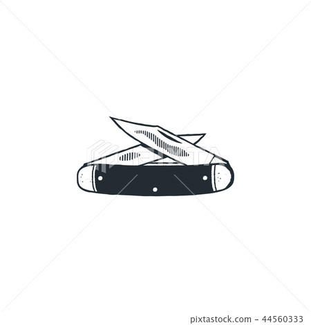 Camp knife symbol. Silhouette style. Vintage hand drawn travel element, camping equipment. Stock Camp knife symbol. Silhouette style. Vintage hand drawn travel element, camping equipment. Stock 44560333