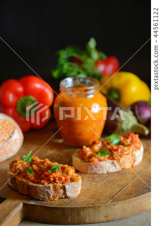 Homemade vegetable salad and slice of bread Homemade vegetable salad and slice of bread 44561122