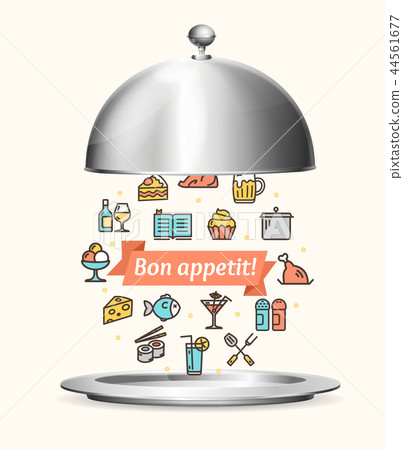 Realistic 3d Detailed Metallic Restaurant Cloche Concept. Vector Realistic 3d Detailed Metallic Restaurant Cloche Concept. Vector 44561677