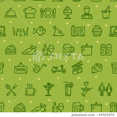 Restaurant Service Signs Seamless Pattern Background on a Green. Vector 44561678