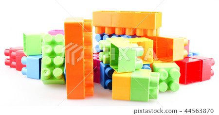 Plastic colorful toy blocks isolated on white Plastic colorful toy blocks isolated on white 44563870
