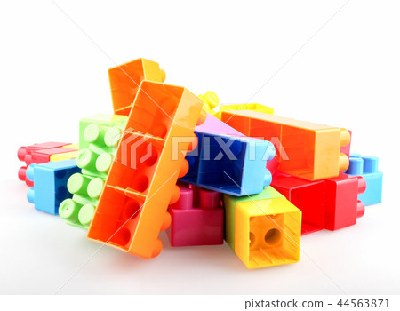 Plastic colorful toy blocks isolated on white Plastic colorful toy blocks isolated on white 44563871