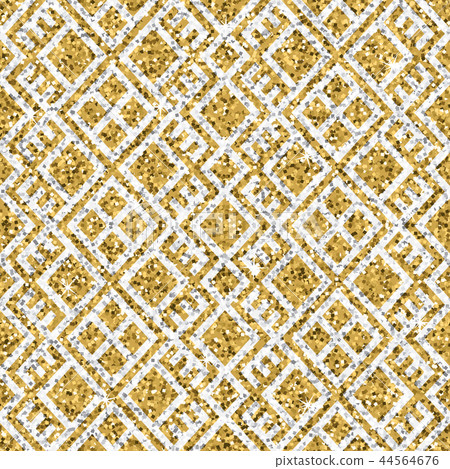 Seamless yellow gold glitter texture with silver geometrical ornament. Shimmer background. Seamless yellow gold glitter texture with silver geometrical ornament. Shimmer background. 44564676