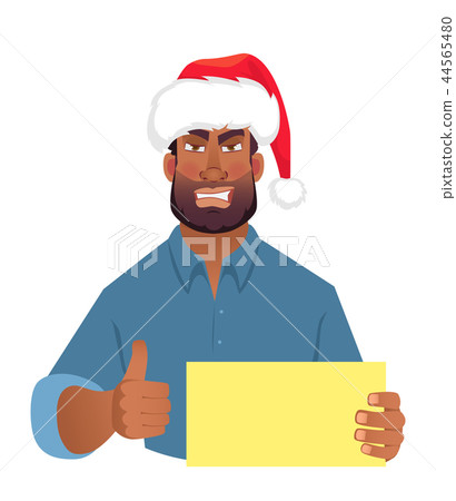 African man in hat holding blank card 44565480
