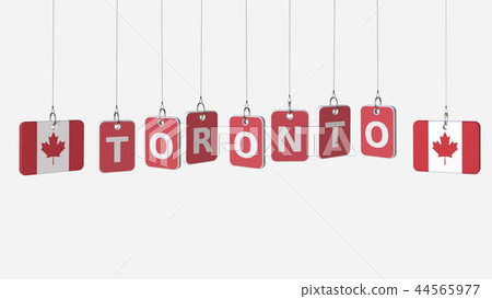 Flags of CANADA and Toronto text on hanging plates. 3D rendering 44565977