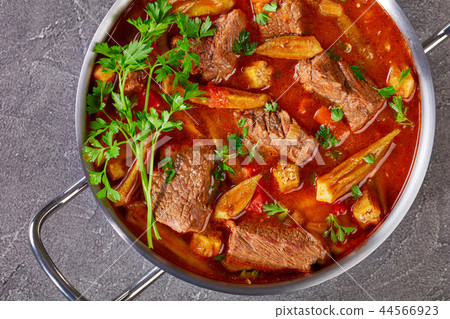 overhead view of hearty Beef and Okra Stew 44566923