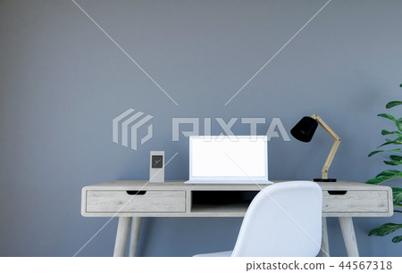 Living room interior with working desk and laptop  44567318