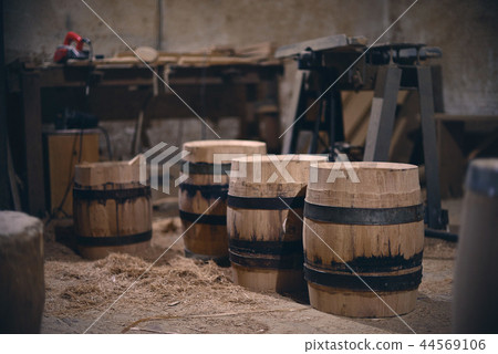 old village workshop with different wooden tools 44569106