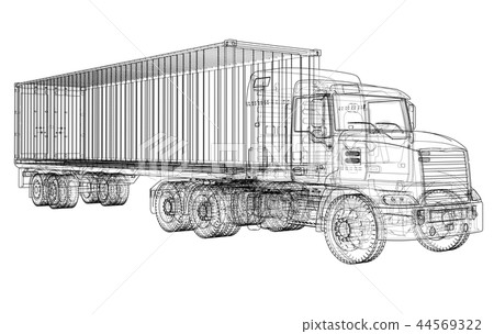 American truck outlined vector rendering of 3d American truck outlined vector rendering of 3d 44569322