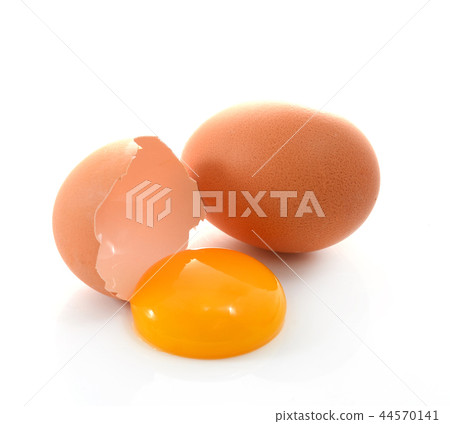 Broken egg isolated on white background 44570141