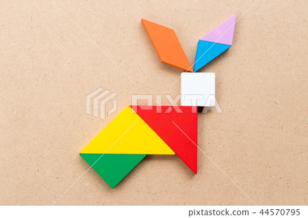 Color tangram puzzle in rabbit shape 44570795