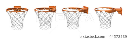 3d rendering of a set made of four basketball baskets with orange loop and fixing bracket. 44572389