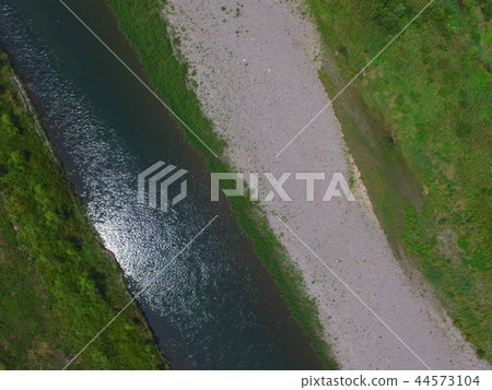 "Tama River" (Ogata Ishida, Hino City, Tokyo) viewed from the sky with a drone 44573104
