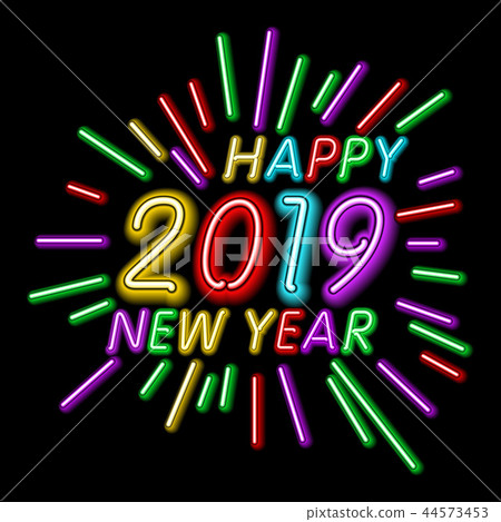 Vector Illustration. 2019 Happy New Year Neon Vector Illustration. 2019 Happy New Year Neon 44573453