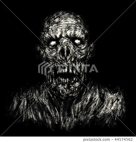 Scary zombie apocalyptic face. Black background 44574562