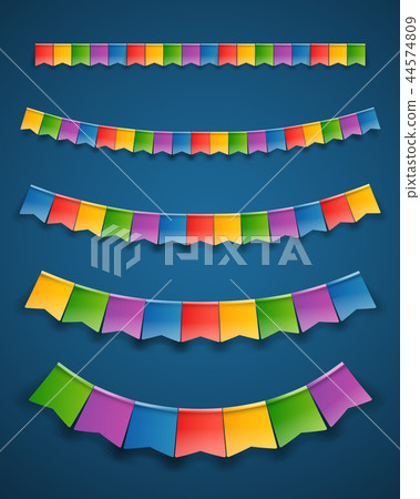 Color paper flags garlands on dark background - Stock Illustration ...