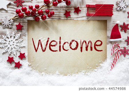 Red Christmas Decoration, Snow,  Welcome 44574986