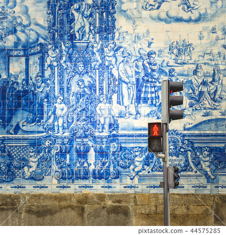 Street of Porto, decorated with azulejos tiles 44575285